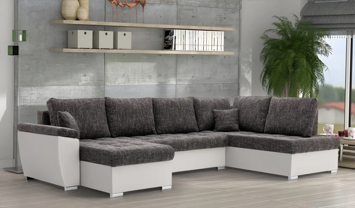 Canapea in forma de U Magnifico Meble Vegas 315/190 Lawa 17/Real 17 Right (Dark Grey/White)