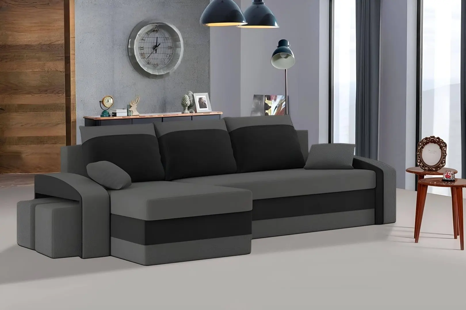 Canapea de colt Magnifico Hewlet Foam Pouffe Left Mikro 27/Mikro 15 (Grey/Black)