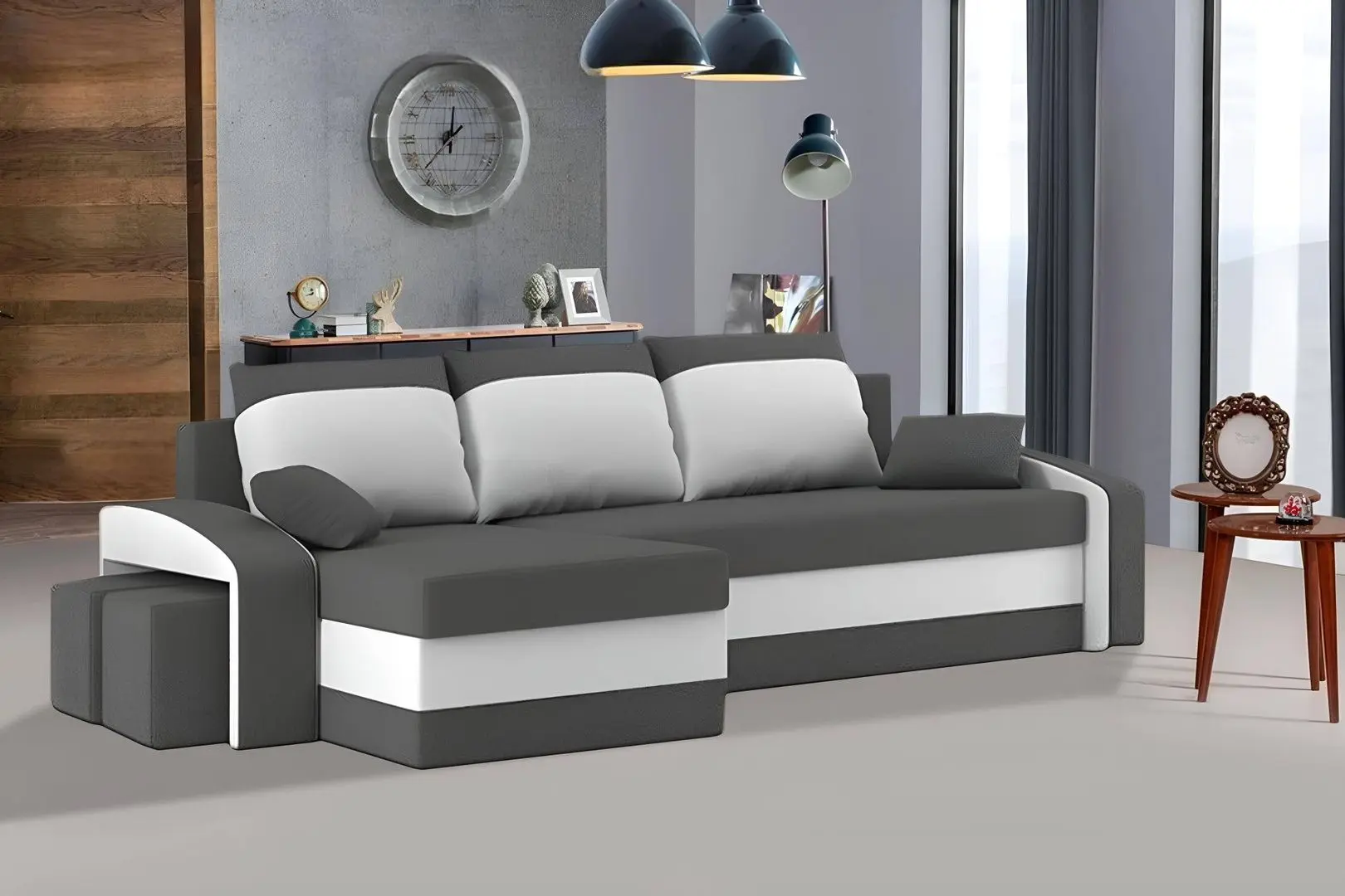 Canapea de colt Magnifico Hewlet Foam Pouffe Left Mikro 27/Mikro 31 (Grey/White)