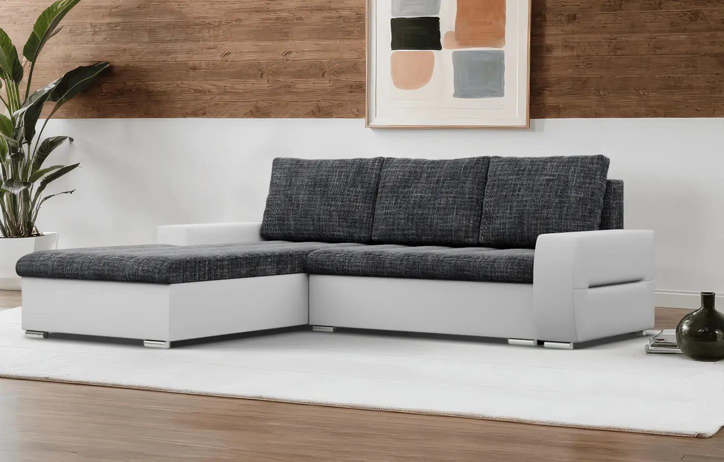 Canapea de colt Magnifico Meble Aurora LL Lawa 17/Real 17 Left (Dark Grey/White)