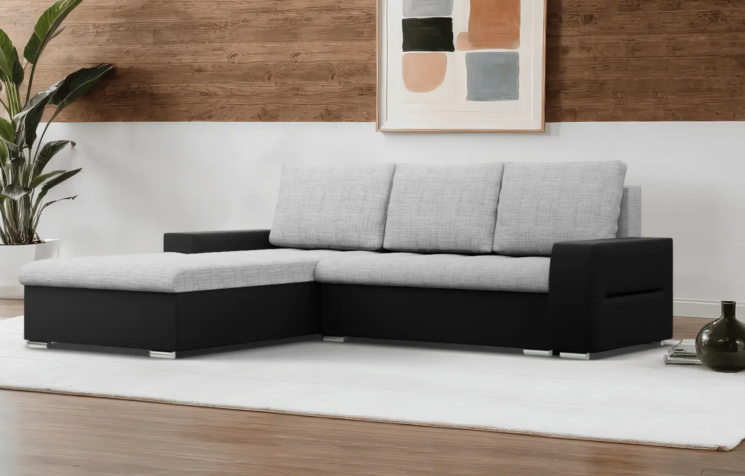 Canapea de colt Magnifico Meble Aurora LL Lawa 9/Real 11 Left (Light Grey/Black)