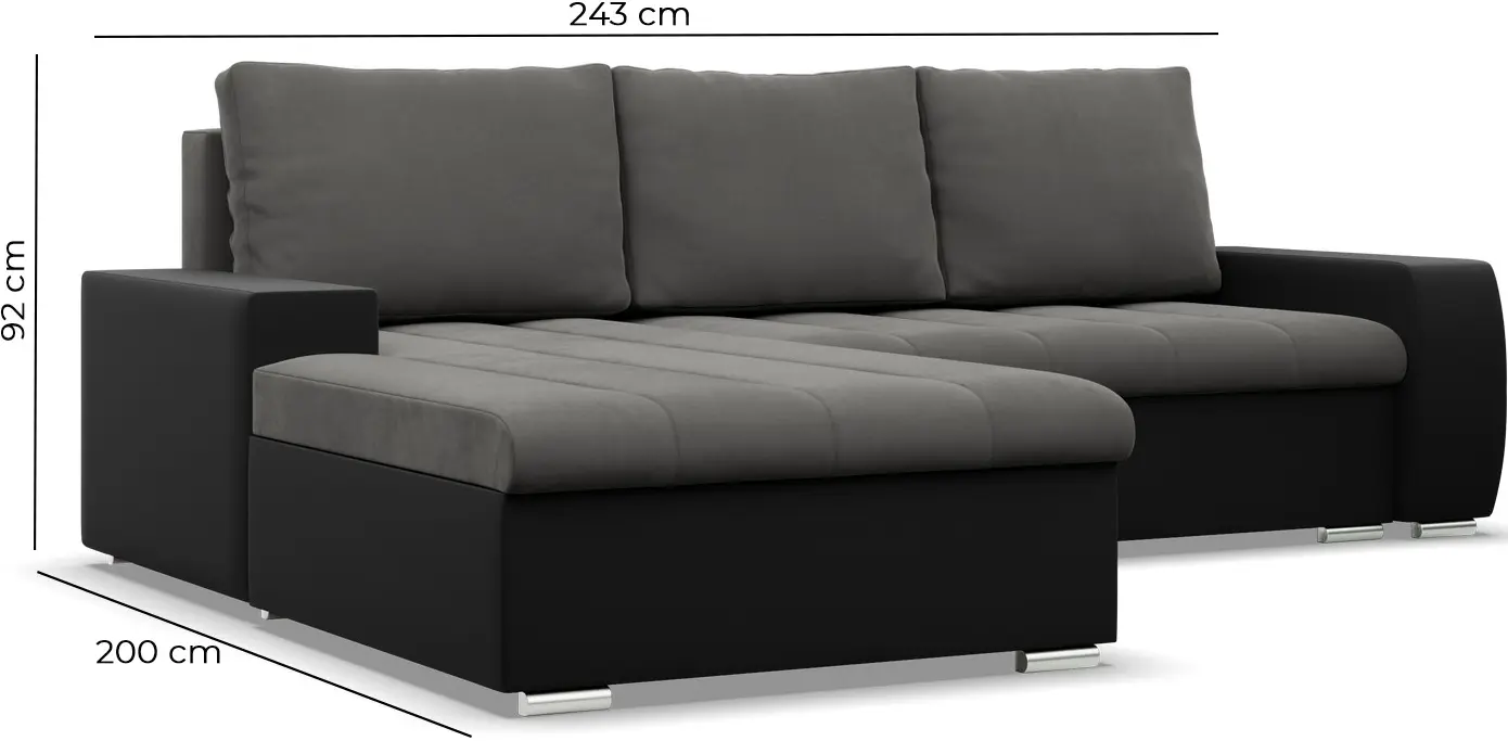 Canapea de colt Magnifico Meble Aurora LL Trinity 15/Real 11 Left (Dark Grey/Black)