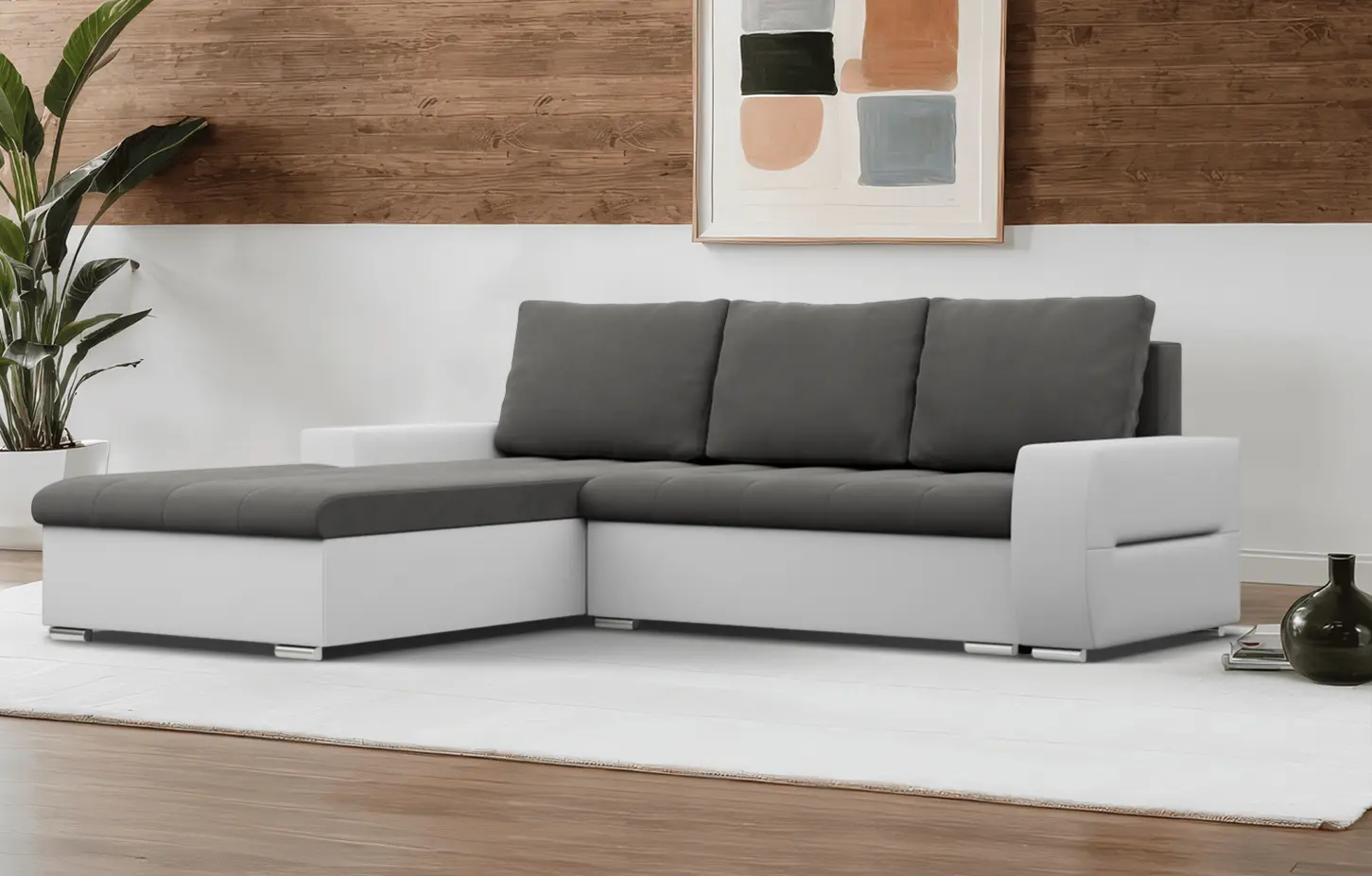 Canapea de colt Magnifico Meble Aurora LL Trinity/Real 17 Left (Dark Grey/White)