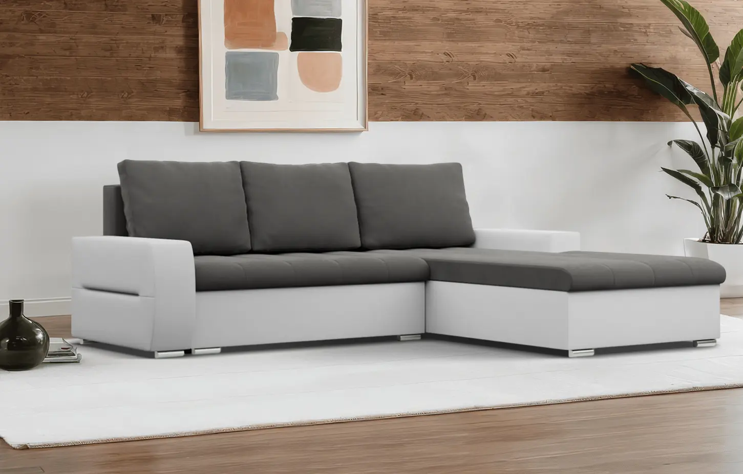 Canapea de colt Magnifico Meble Aurora LL Trinity 15/Real 17 Right (Dark Grey/White)