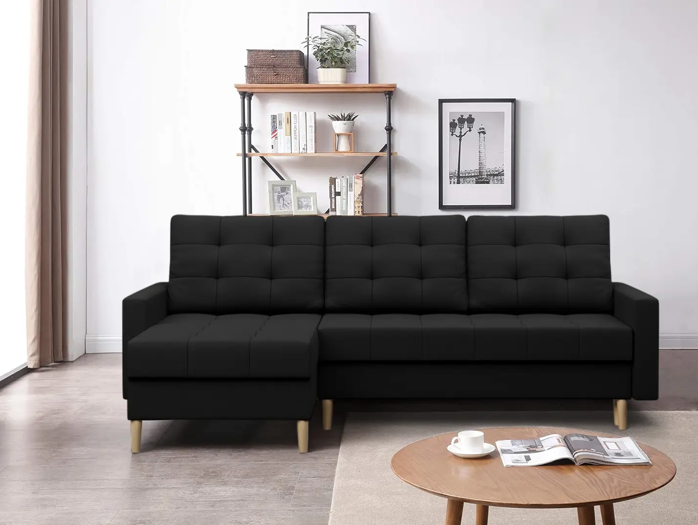 Canapea de colt Magnifico Meble Elma LL Bonell Lux 23 (Black)