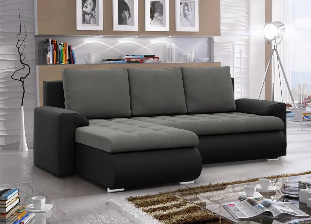 Canapea de colt Magnifico Meble Foresta LL Trinity 15/Real 11 Left (Dark Grey/Black)