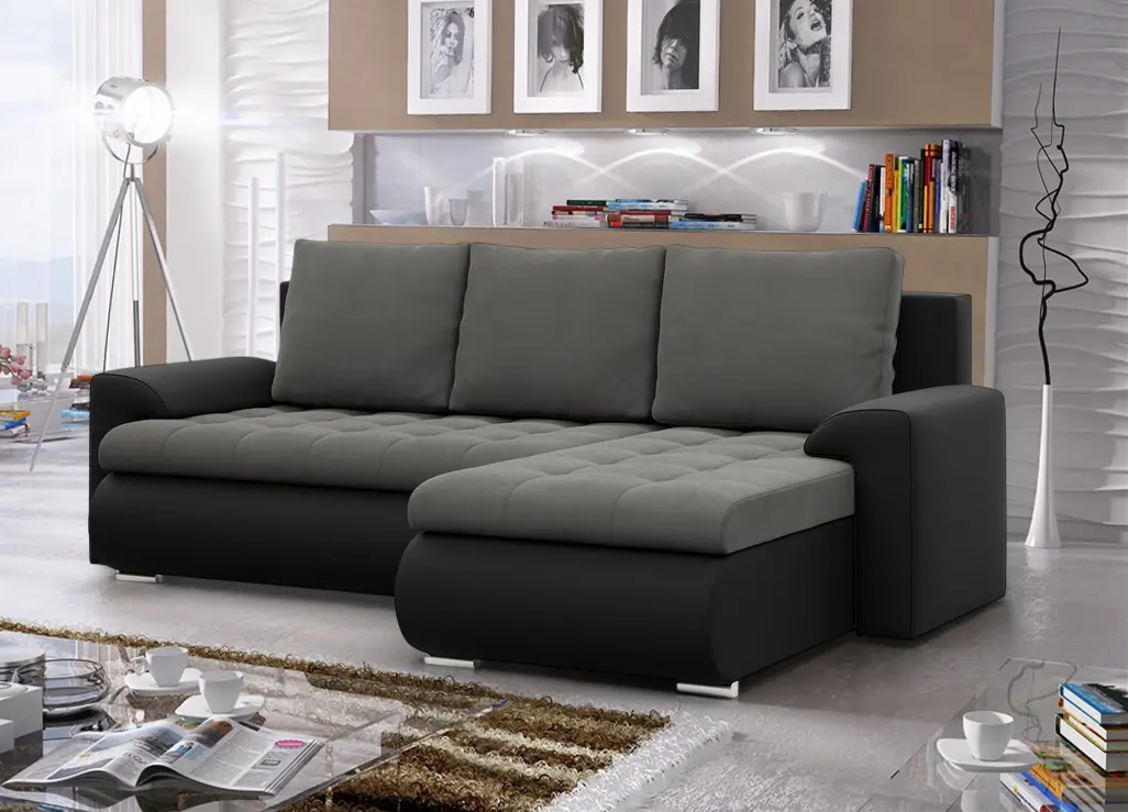 Canapea de colt Magnifico Meble Foresta LL Trinity 15/Real 11 Right (Dark Grey/Black)