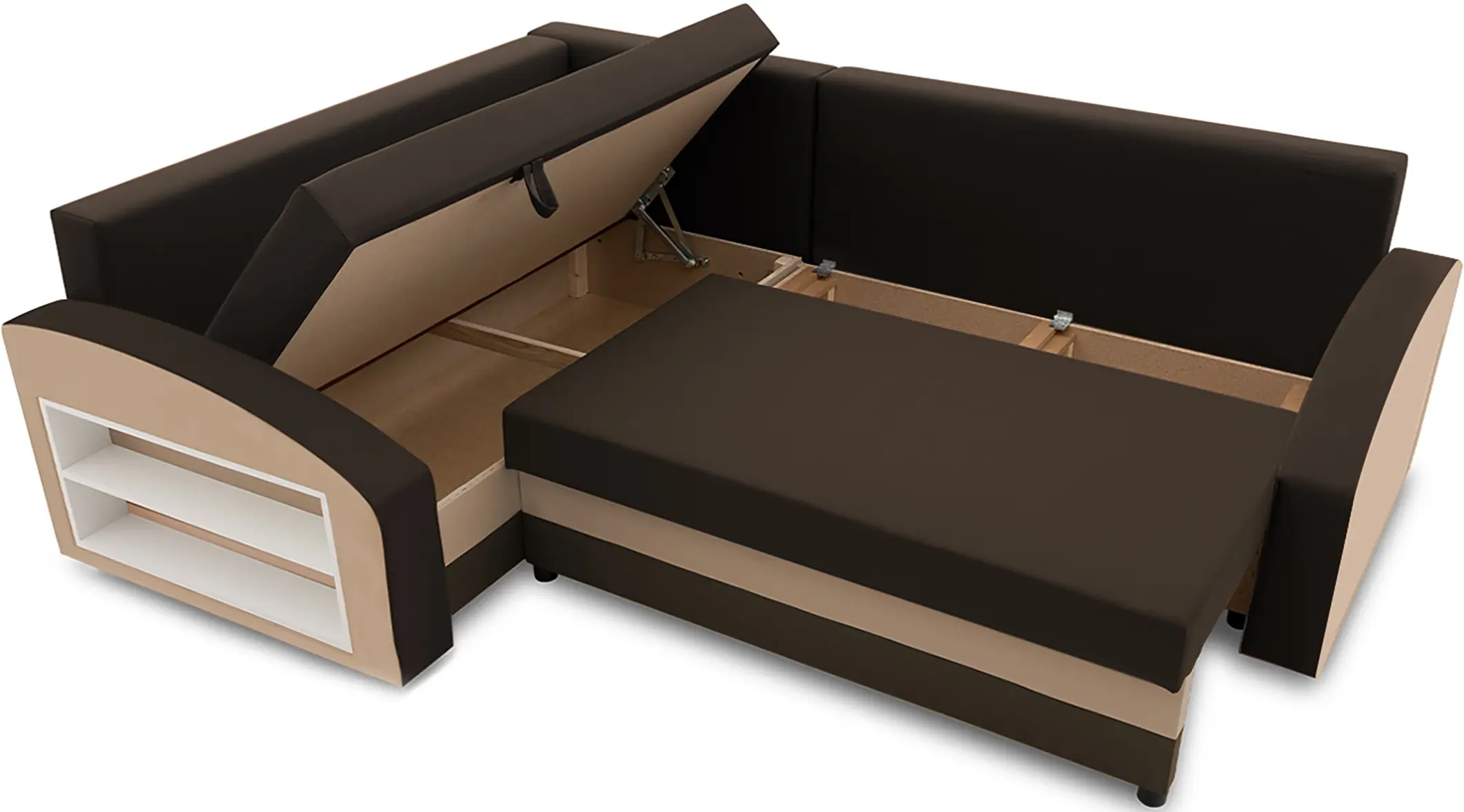 Диван угловой Magnifico Meble Grande Left Shelf Bonell Mikrofaza 20/Mikrofaza 48 Right (Brown/Cappuccino)