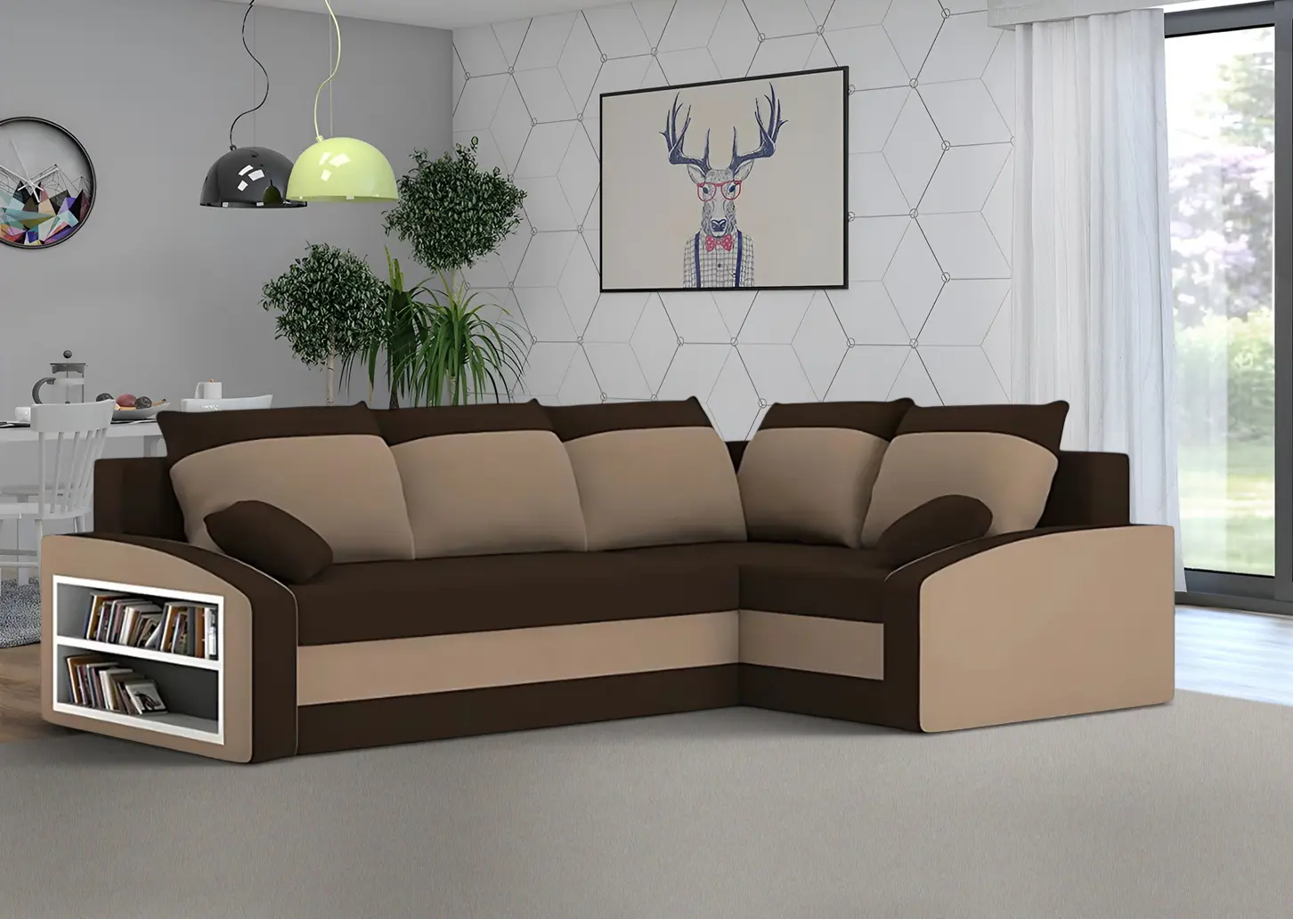 Диван угловой Magnifico Meble Grande Left Shelf Bonell Mikrofaza 20/Mikrofaza 48 Right (Brown/Cappuccino)