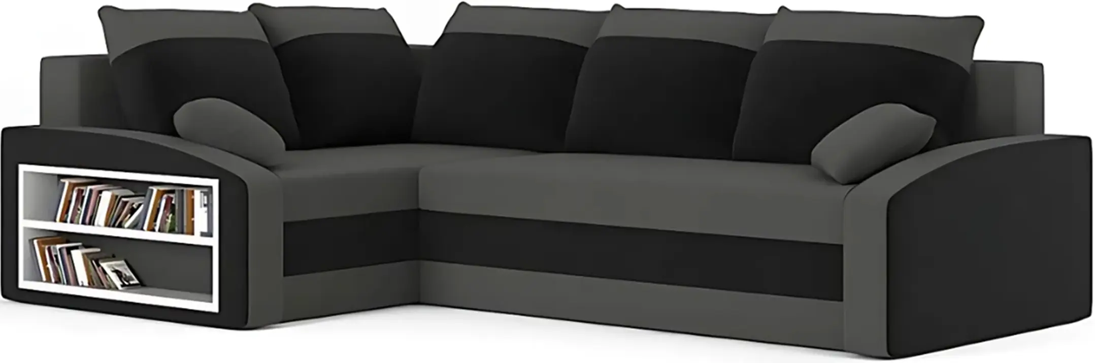 Диван угловой Magnifico Meble Grande Left Shelf Bonell Mikrofaza 27/Mikrofaza 15 Left (Grey/Black)