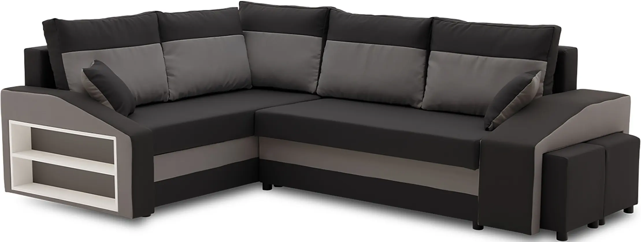 Диван угловой Magnifico Meble Grande Left Shelf/Right Puffs Bonell Mikrofaza 15/Mikrofaza 27 Left (Black/Grey)