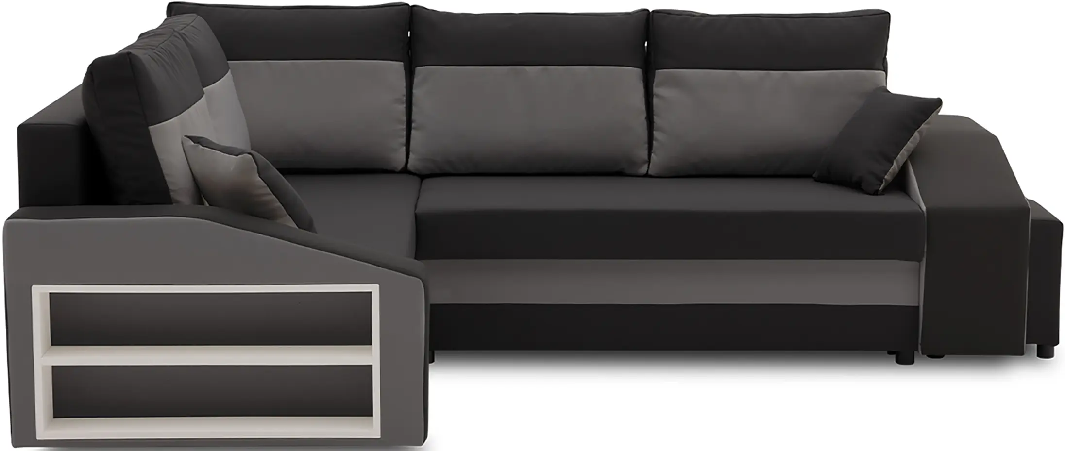 Диван угловой Magnifico Meble Grande Left Shelf/Right Puffs Bonell Mikrofaza 15/Mikrofaza 27 Left (Black/Grey)