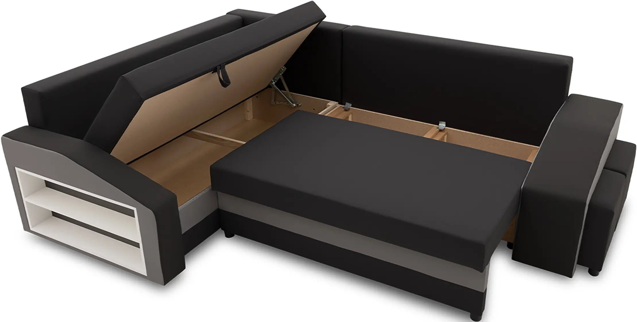 Диван угловой Magnifico Meble Grande Left Shelf/Right Puffs Bonell Mikrofaza 15/Mikrofaza 27 Left (Black/Grey)