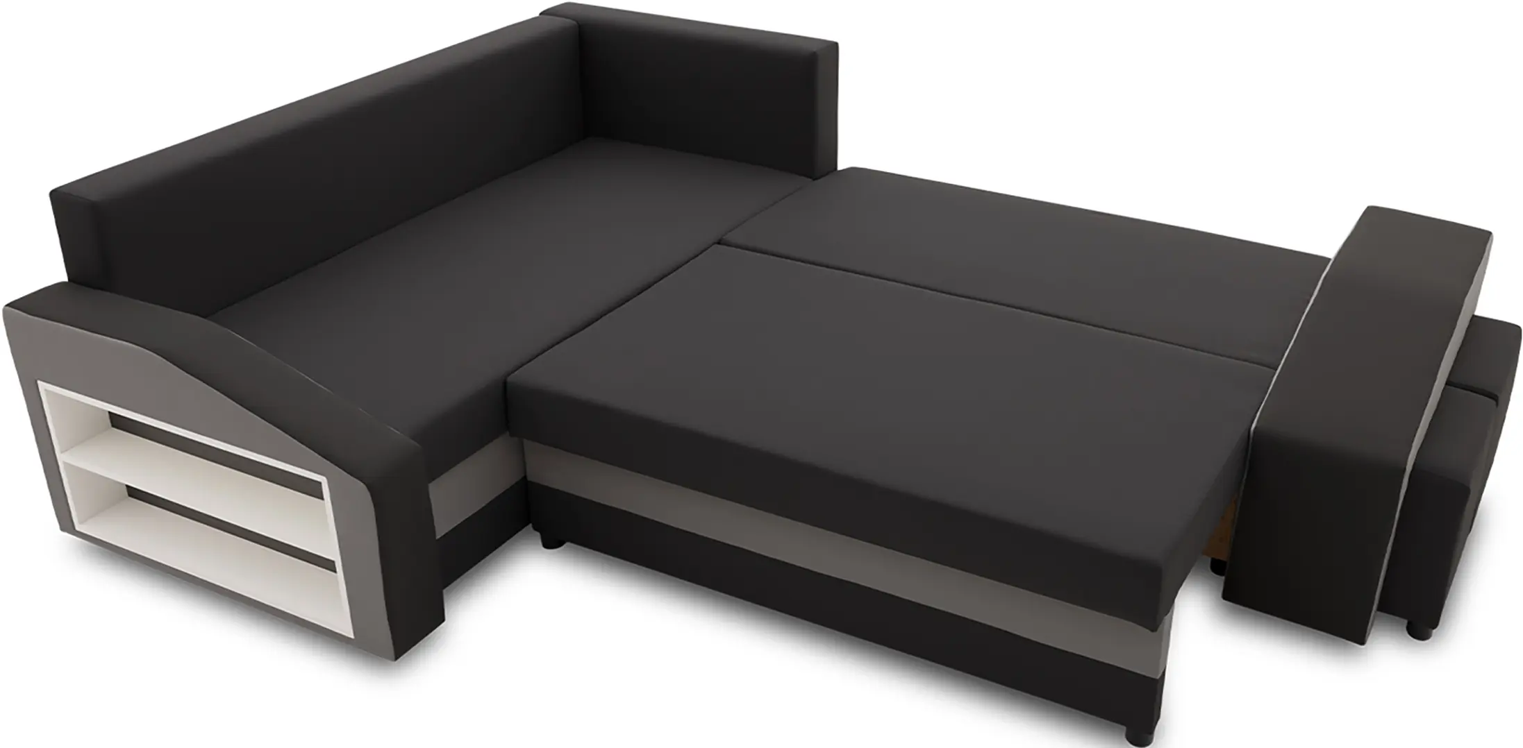 Диван угловой Magnifico Meble Grande Left Shelf/Right Puffs Bonell Mikrofaza 15/Mikrofaza 27 Left (Black/Grey)