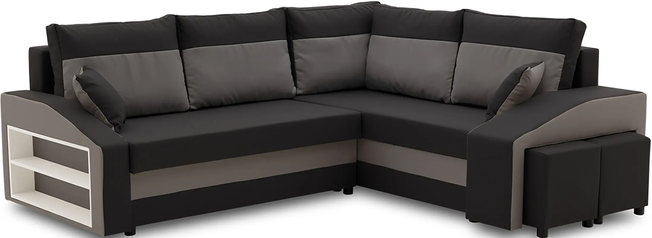 Диван угловой Magnifico Meble Grande Left Shelf/Right Puffs Bonell Mikrofaza 15/Mikrofaza 27 Right (Black/Grey) - 2