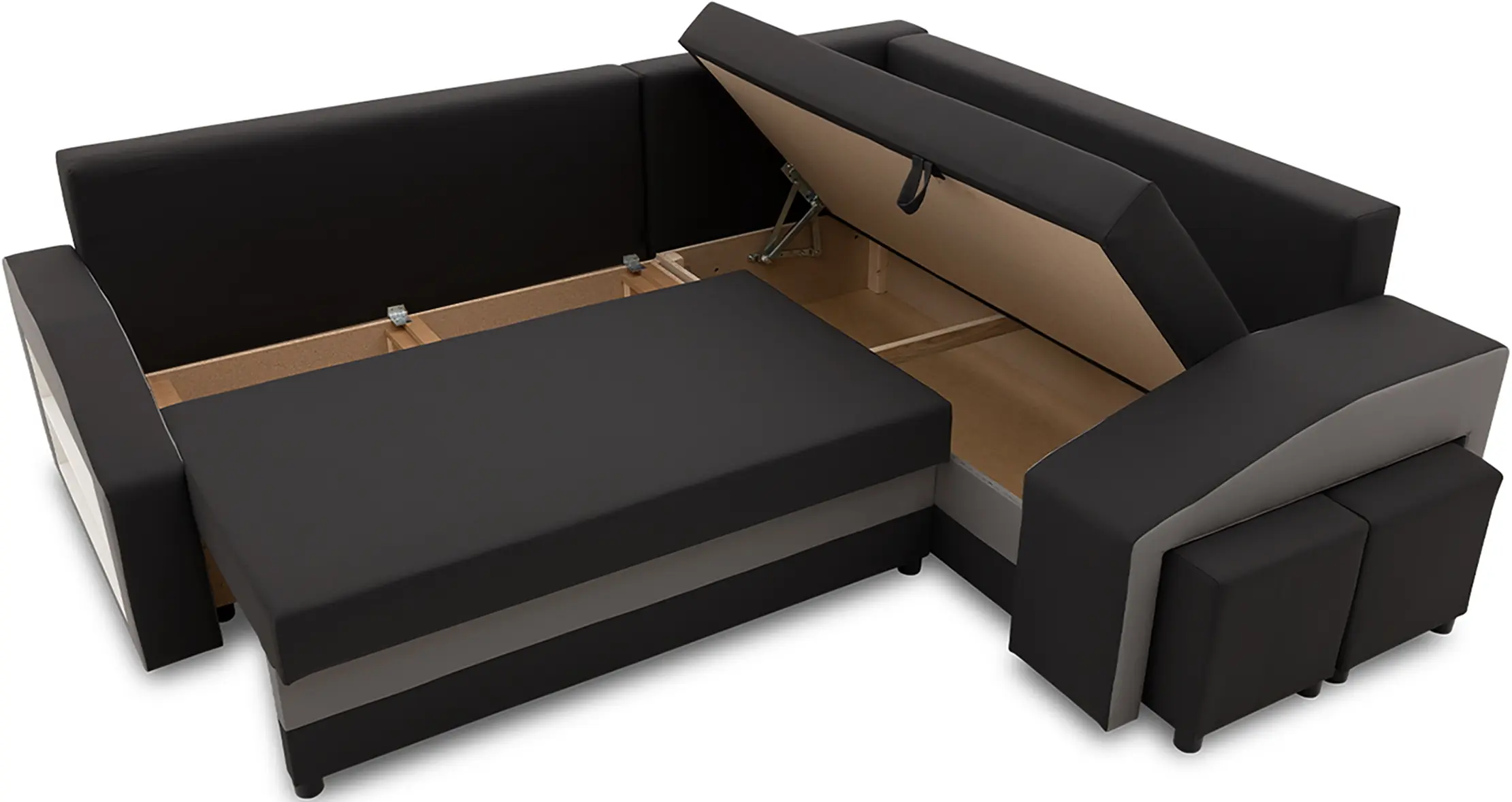 Диван угловой Magnifico Meble Grande Left Shelf/Right Puffs Bonell Mikrofaza 15/Mikrofaza 27 Right (Black/Grey) - 4