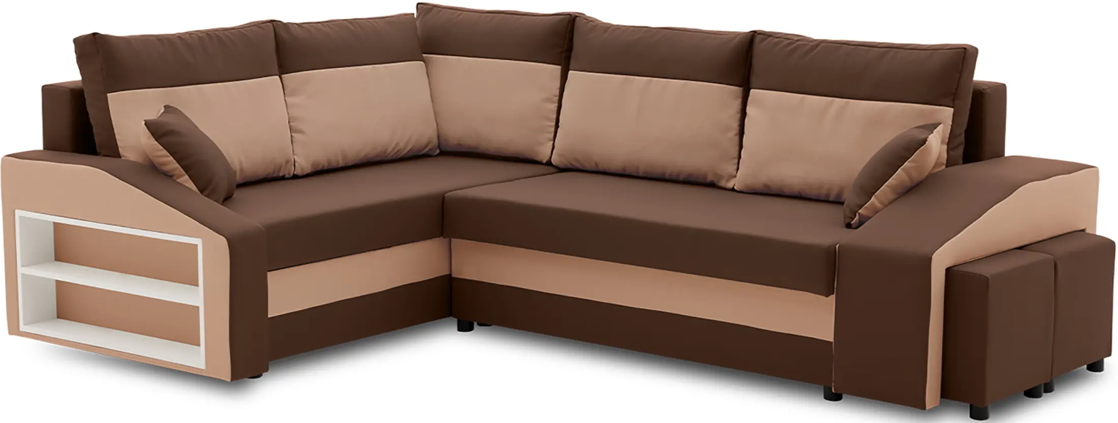Диван угловой Magnifico Meble Grande Left Shelf/Right Puffs Bonell Mikrofaza 20/Mikrofaza 48 Left (Brown/Cappuccino) - 2