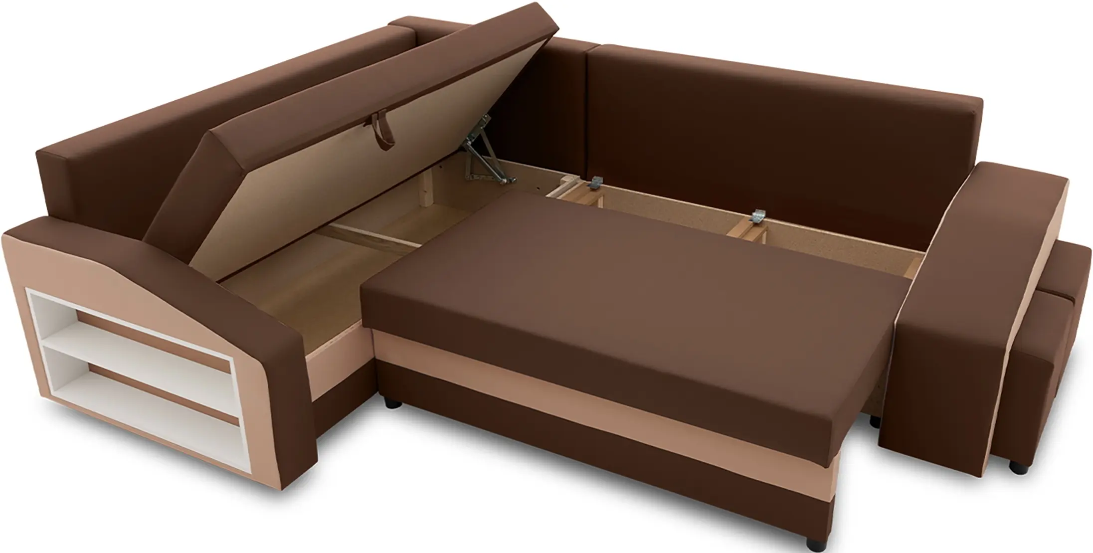 Диван угловой Magnifico Meble Grande Left Shelf/Right Puffs Bonell Mikrofaza 20/Mikrofaza 48 Left (Brown/Cappuccino) - 4