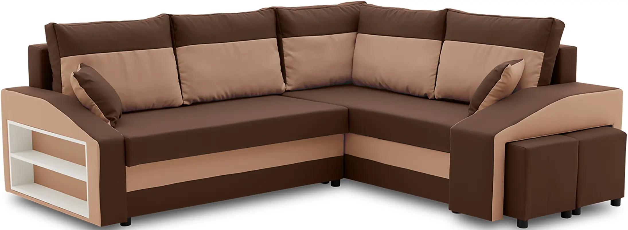 Диван угловой Magnifico Meble Grande Left Shelf/Right Puffs Bonell Mikrofaza 20/Mikrofaza 48 Right (Brown/Cappuccino) - 2