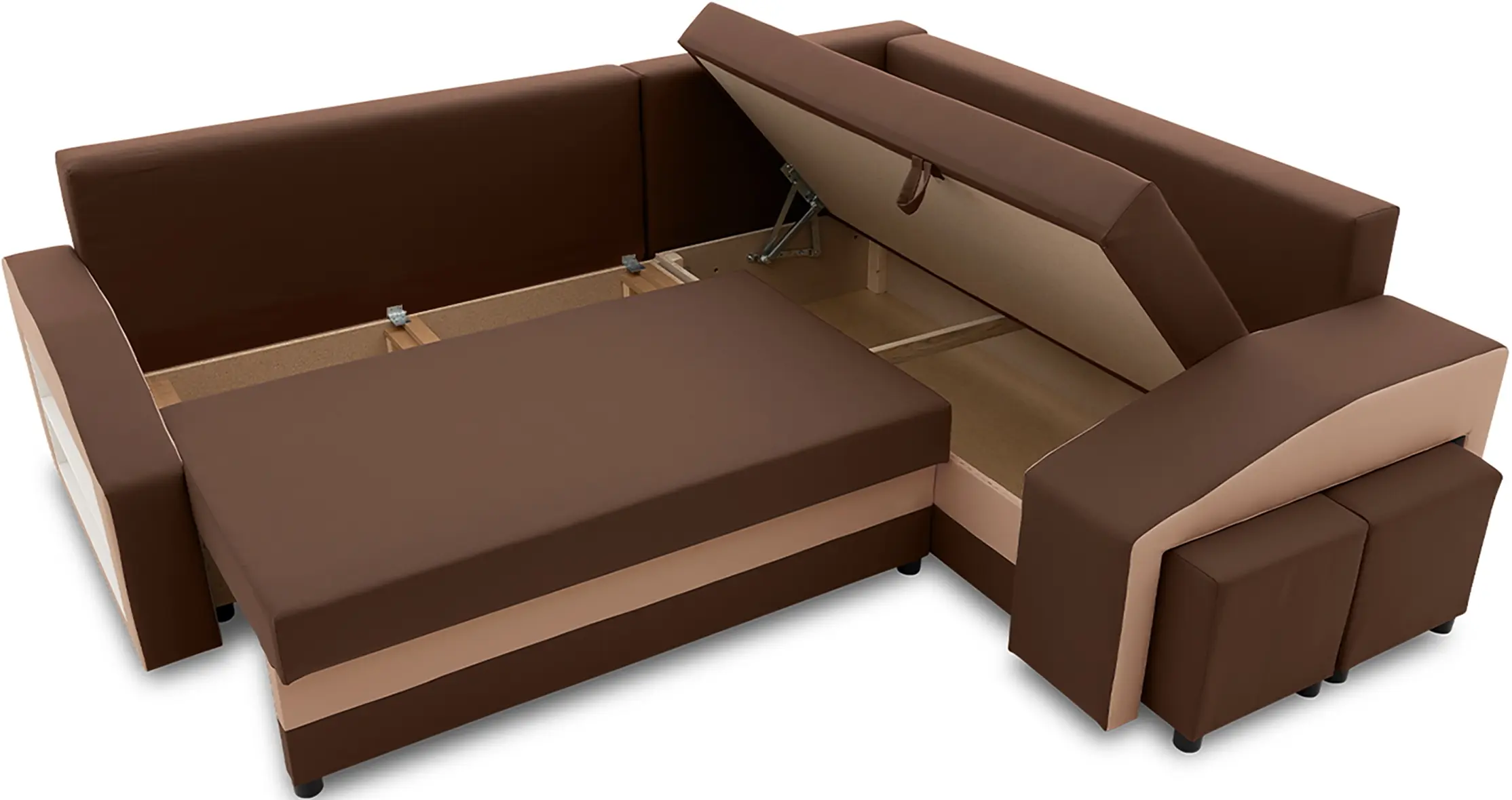 Диван угловой Magnifico Meble Grande Left Shelf/Right Puffs Bonell Mikrofaza 20/Mikrofaza 48 Right (Brown/Cappuccino) - 4