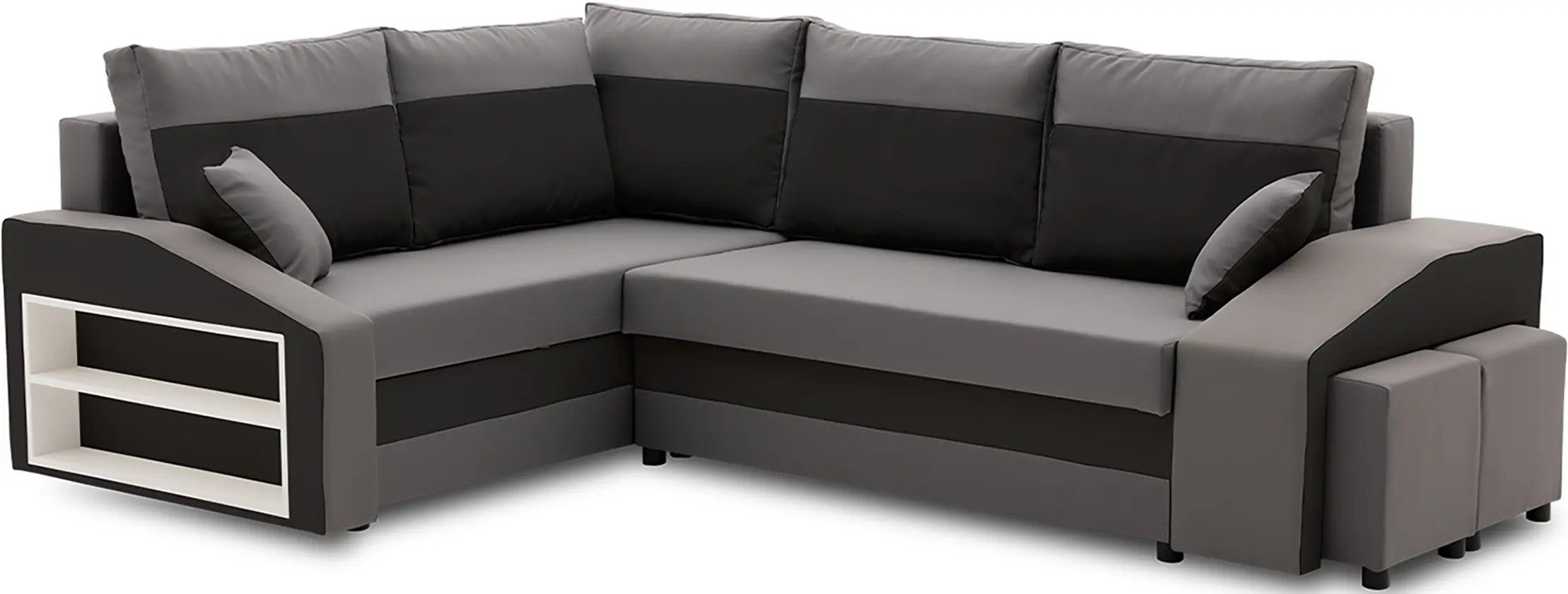 Диван угловой Magnifico Meble Grande Left Shelf/Right Puffs Bonell Mikrofaza 27/Mikrofaza 15 Left (Grey/Black) - 2