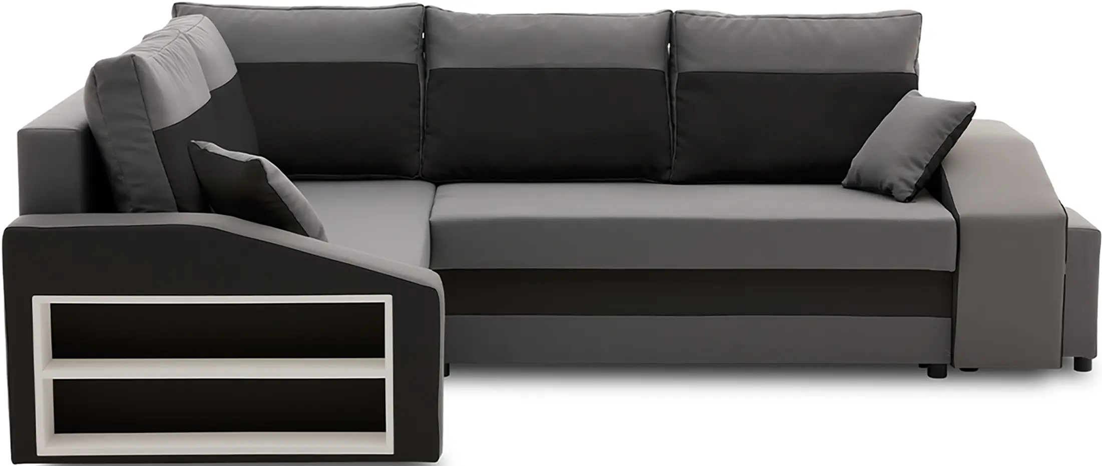 Диван угловой Magnifico Meble Grande Left Shelf/Right Puffs Bonell Mikrofaza 27/Mikrofaza 15 Left (Grey/Black) - 3