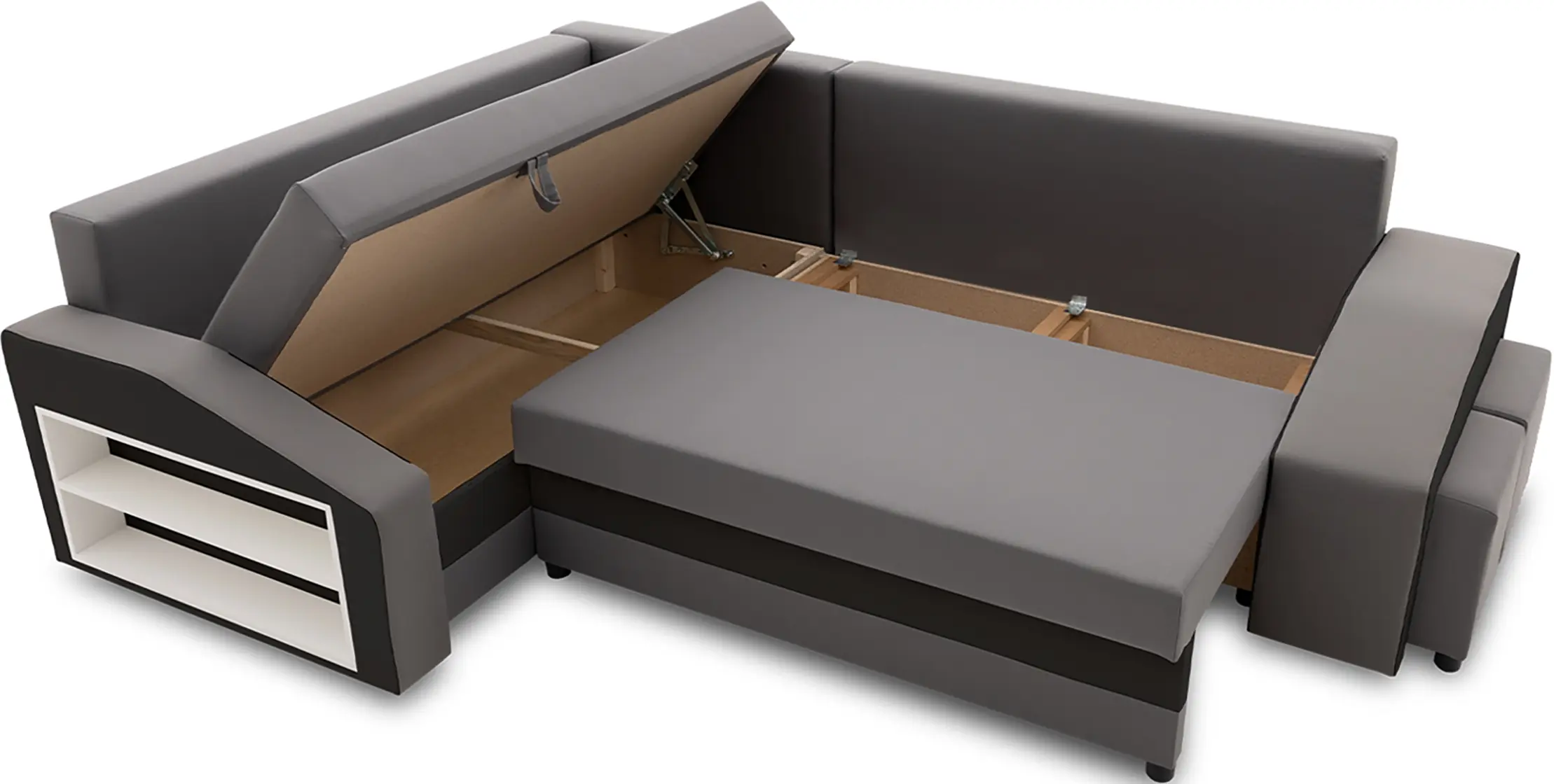 Диван угловой Magnifico Meble Grande Left Shelf/Right Puffs Bonell Mikrofaza 27/Mikrofaza 15 Left (Grey/Black) - 4