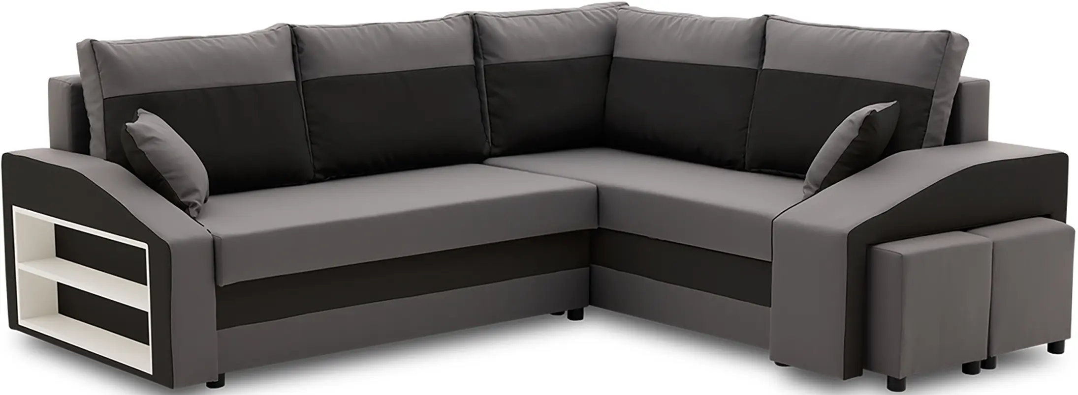 Диван угловой Magnifico Meble Grande Left Shelf/Right Puffs Bonell Mikrofaza 27/Mikrofaza 15 Right (Grey/Black) - 2