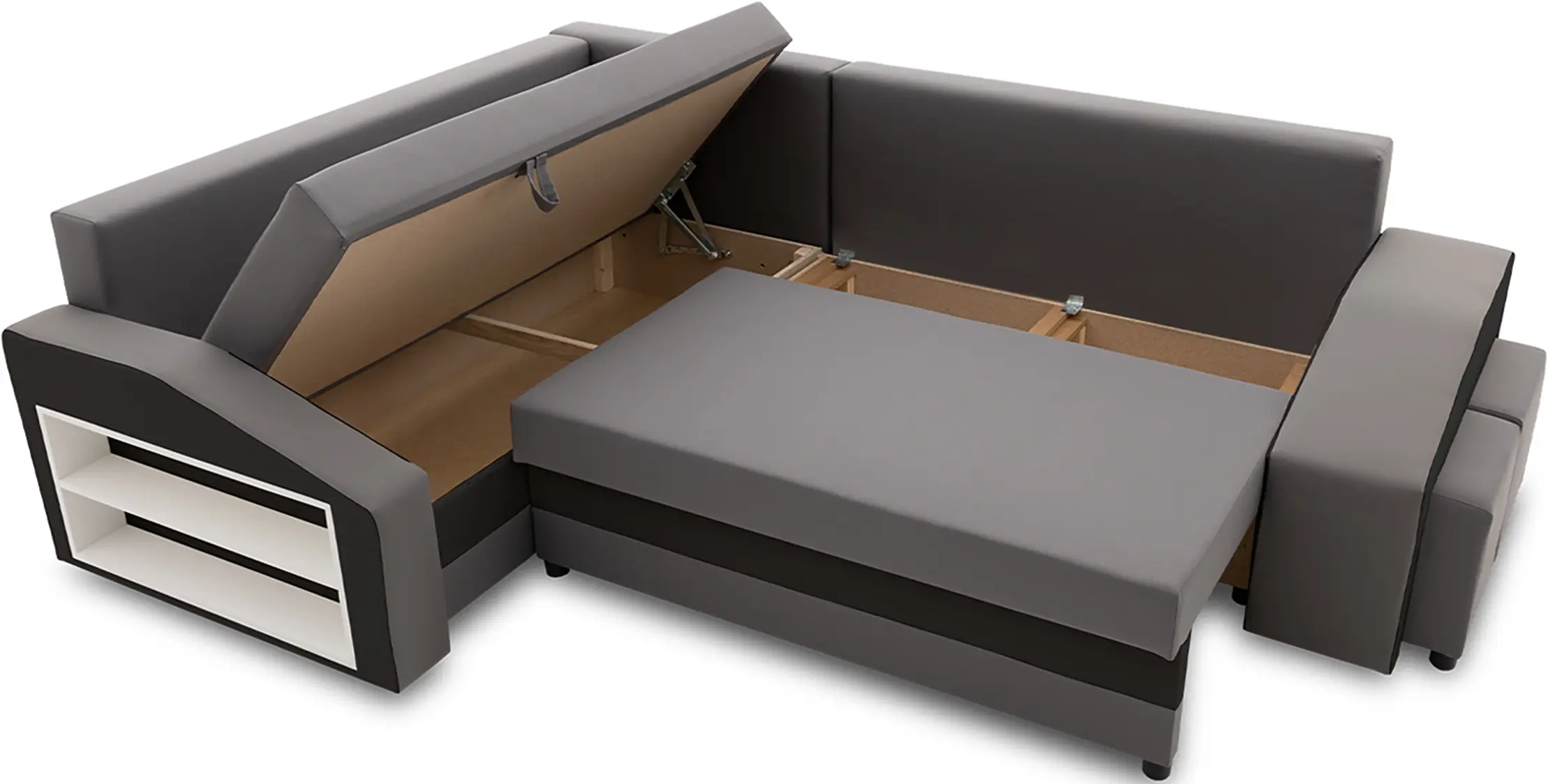 Диван угловой Magnifico Meble Grande Left Shelf/Right Puffs Bonell Mikrofaza 27/Mikrofaza 15 Right (Grey/Black) - 4