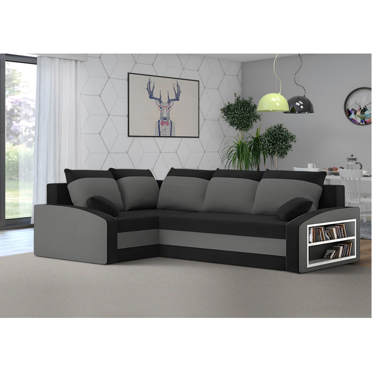 Canapea de colt Magnifico Meble Grande Right Shelf Bonell Mikrofaza 15/Mikrofaza 27 Left (Black/Grey)