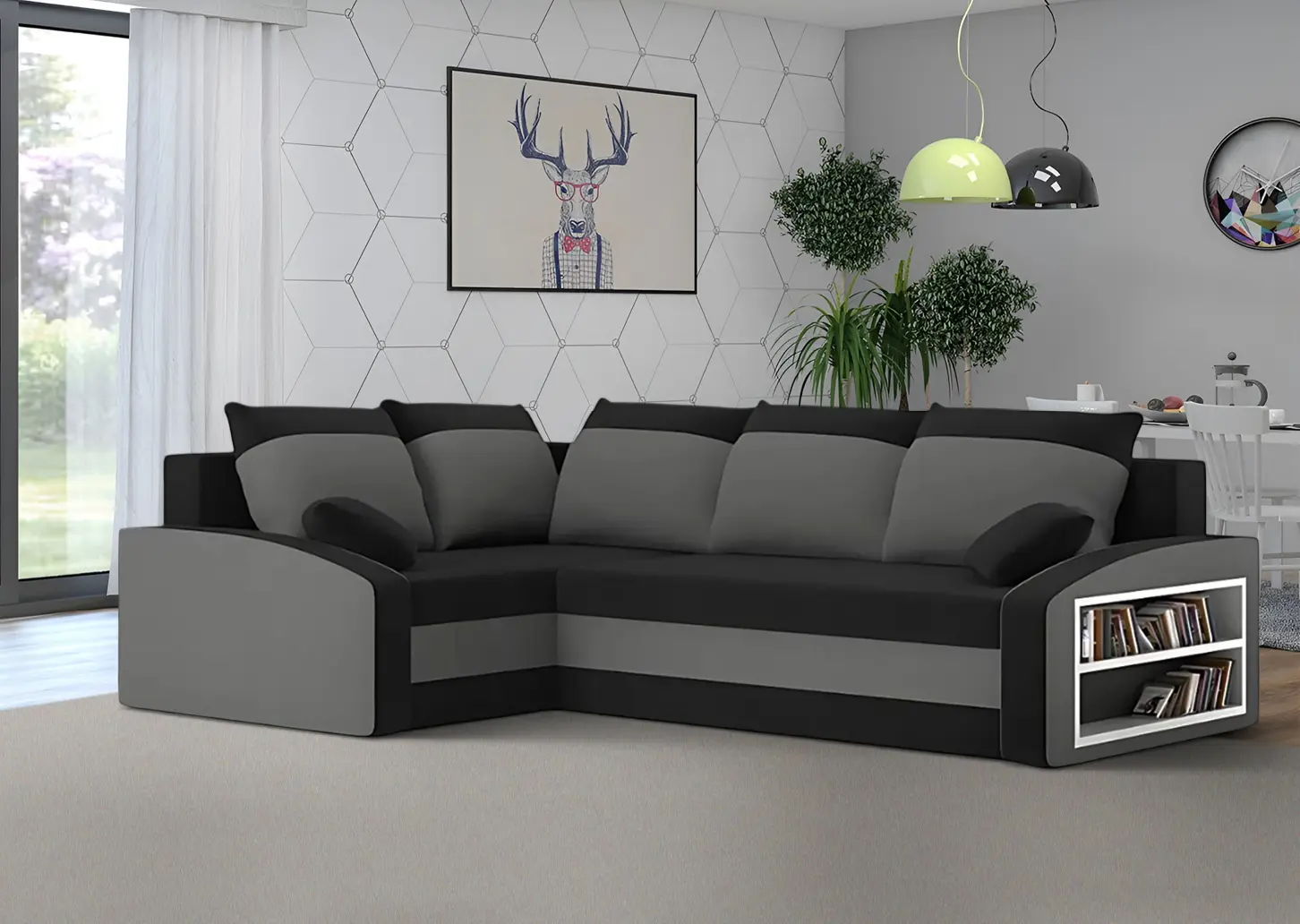 Диван угловой Magnifico Meble Grande Right Shelf Bonell Mikrofaza 15/Mikrofaza 27 Left (Black/Grey)