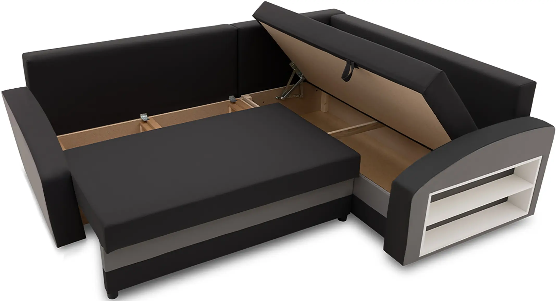 Диван угловой Magnifico Meble Grande Right Shelf Bonell Mikrofaza 15/Mikrofaza 27 Right (Black/Grey)