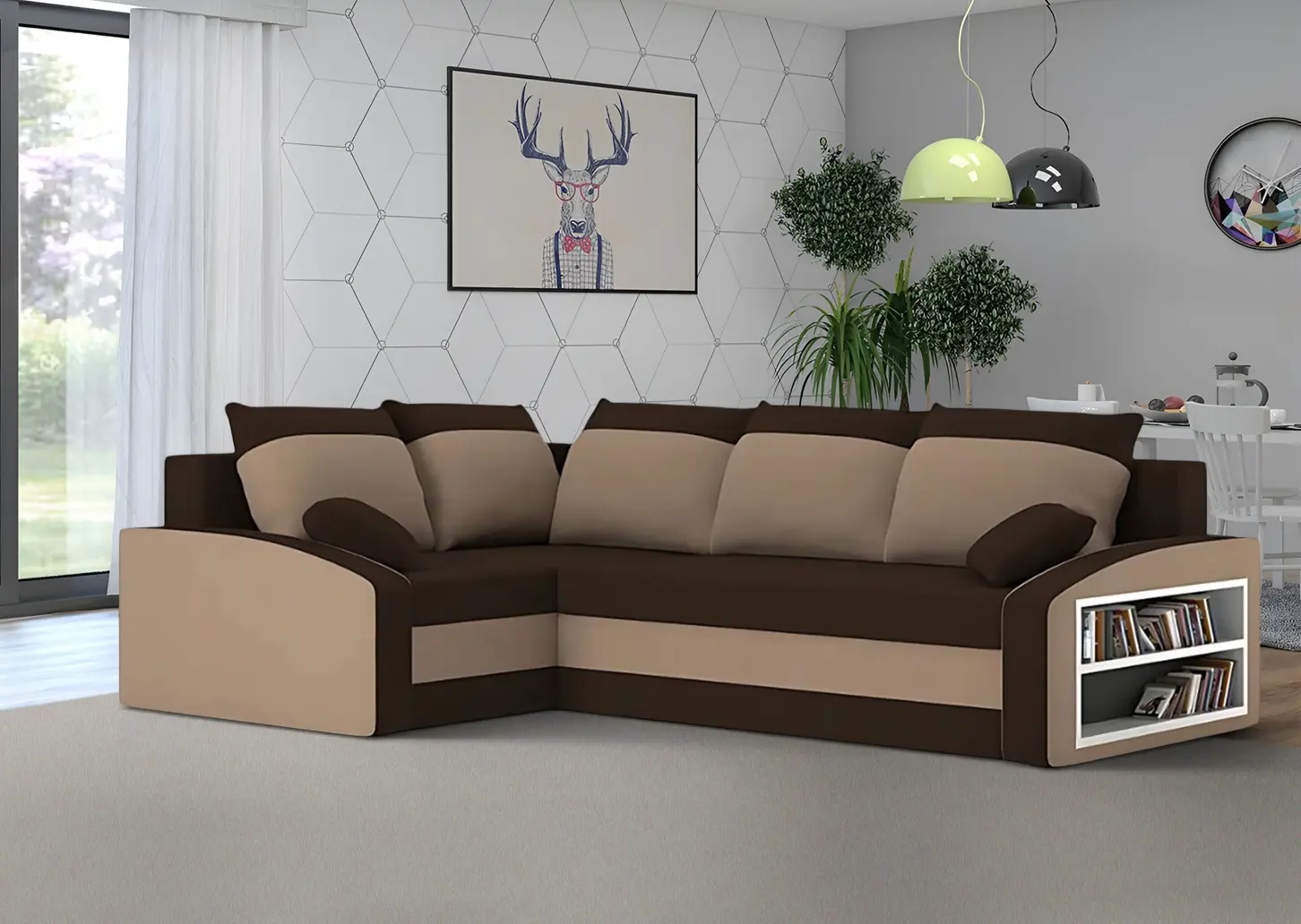 Canapea de colt Magnifico Meble Grande Right Shelf Bonell Mikrofaza 20/Mikrofaza 48 Left (Brown/Cappuccino)