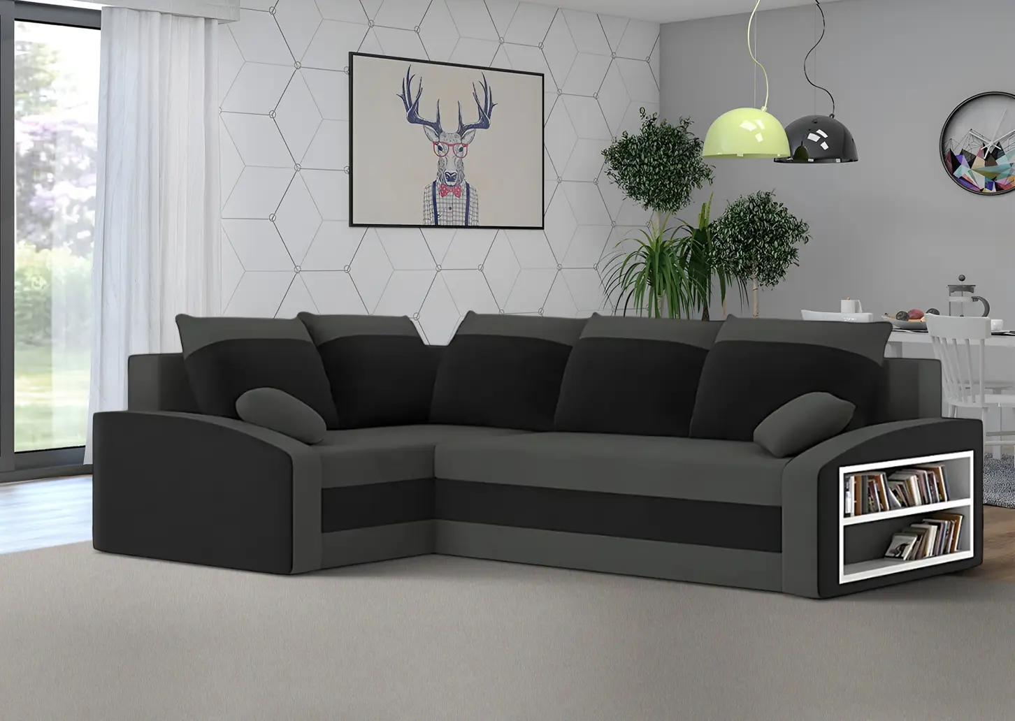 Диван угловой Magnifico Meble Grande Right Shelf Bonell Mikrofaza 27/Mikrofaza 15 Left (Grey/Black)