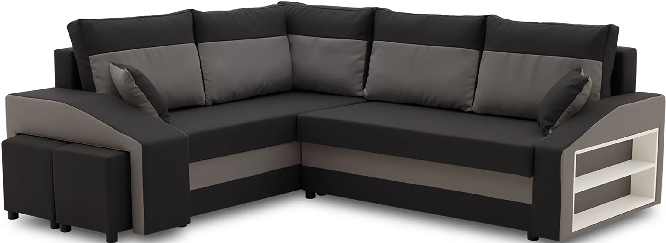 Диван угловой Magnifico Meble Grande Right Shelf/Left Puffs Bonell Mikrofaza 15/Mikrofaza 27 Left (Black/Grey)