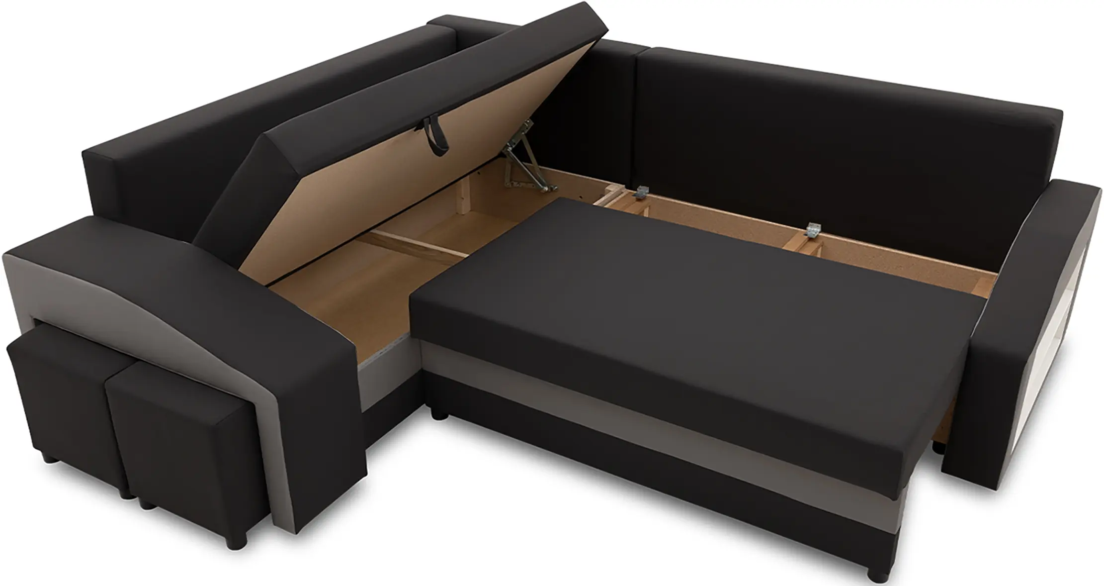 Диван угловой Magnifico Meble Grande Right Shelf/Left Puffs Bonell Mikrofaza 15/Mikrofaza 27 Left (Black/Grey)