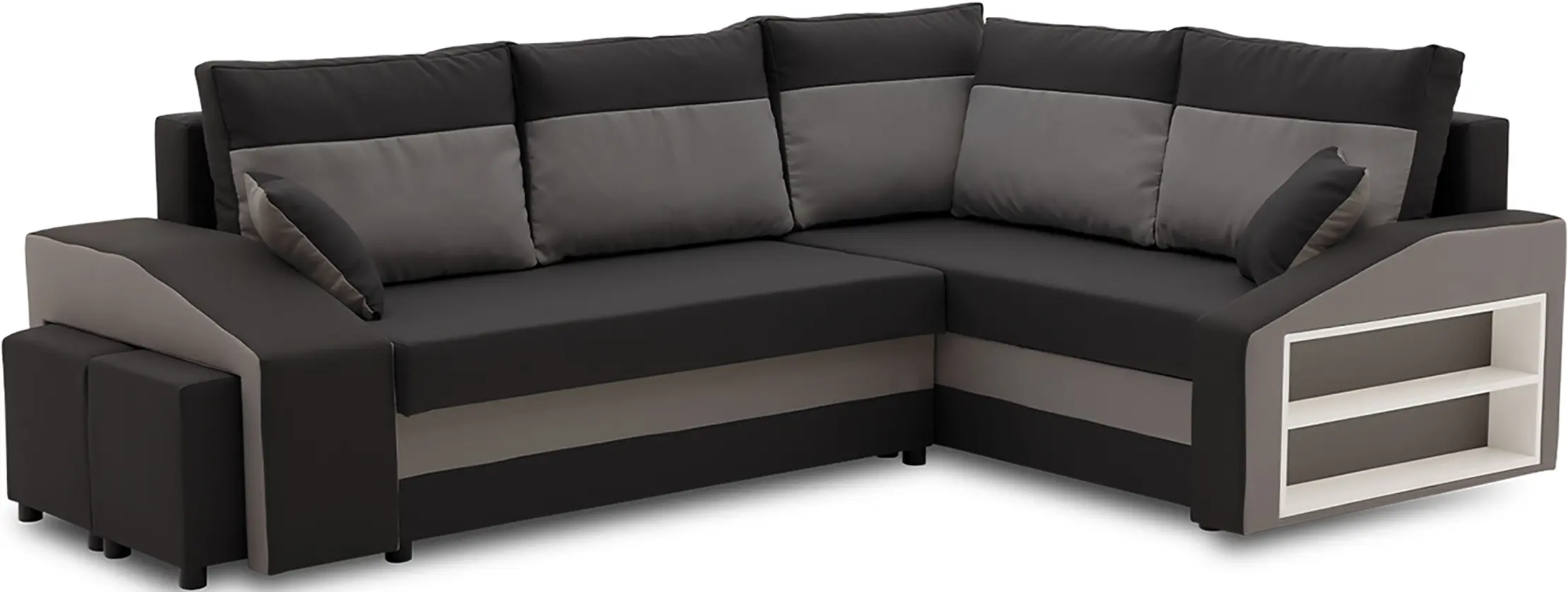 Диван угловой Magnifico Meble Grande Right Shelf/Left Puffs Bonell Mikrofaza 15/Mikrofaza 27 Right (Black/Grey) - 2
