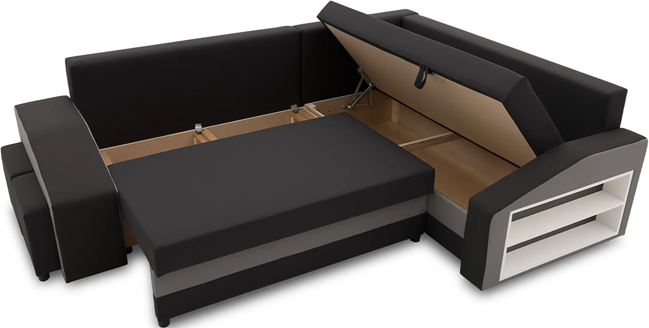 Диван угловой Magnifico Meble Grande Right Shelf/Left Puffs Bonell Mikrofaza 15/Mikrofaza 27 Right (Black/Grey) - 4