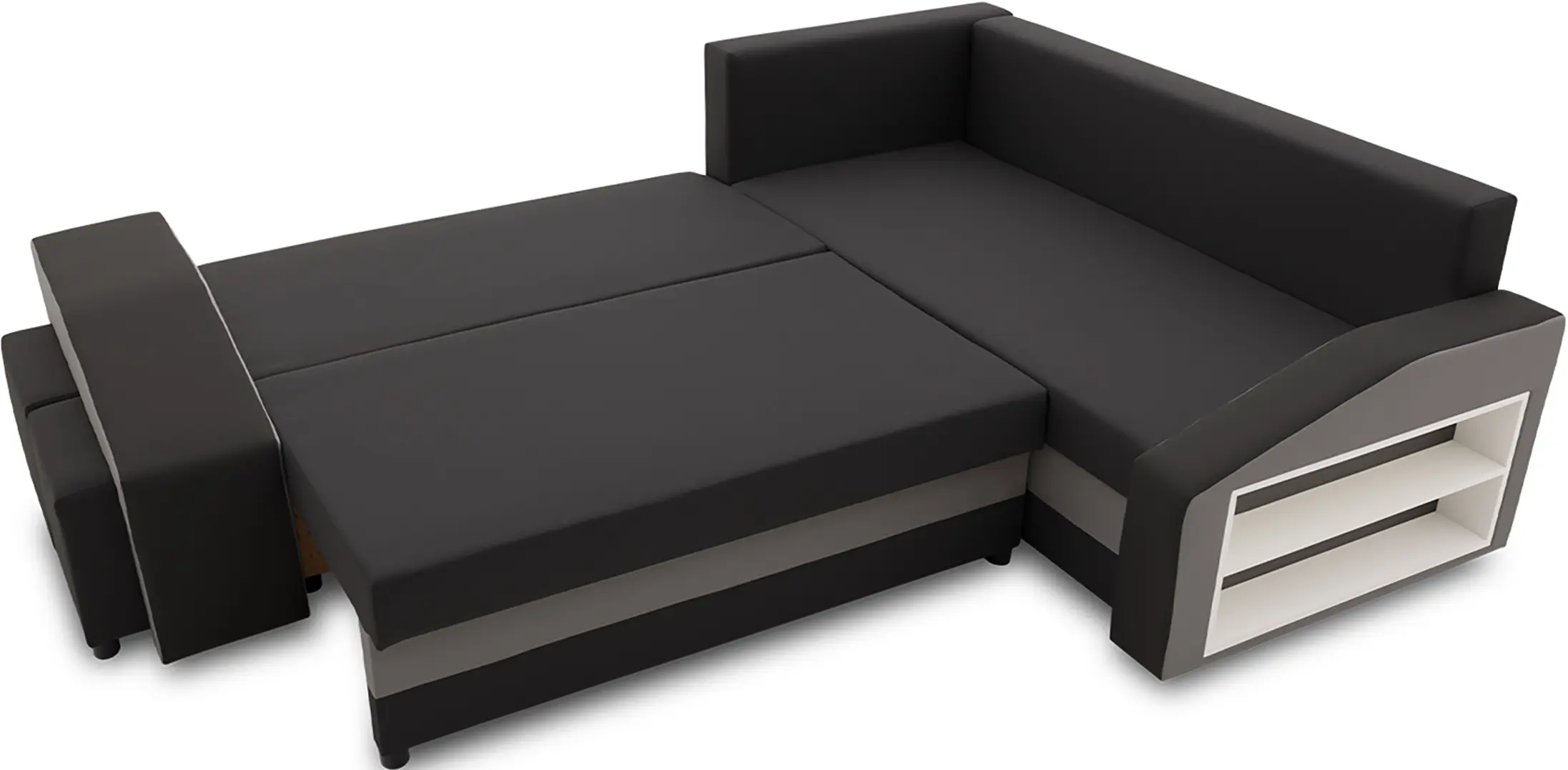 Диван угловой Magnifico Meble Grande Right Shelf/Left Puffs Bonell Mikrofaza 15/Mikrofaza 27 Right (Black/Grey) - 5