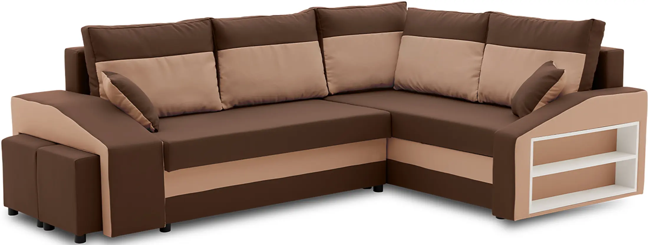 Canapea de colt Magnifico Meble Grande Right Shelf/Left Puffs Bonell Mikrofaza 20/Mikrofaza 48 Right (Brown/Cappuccino) - 2