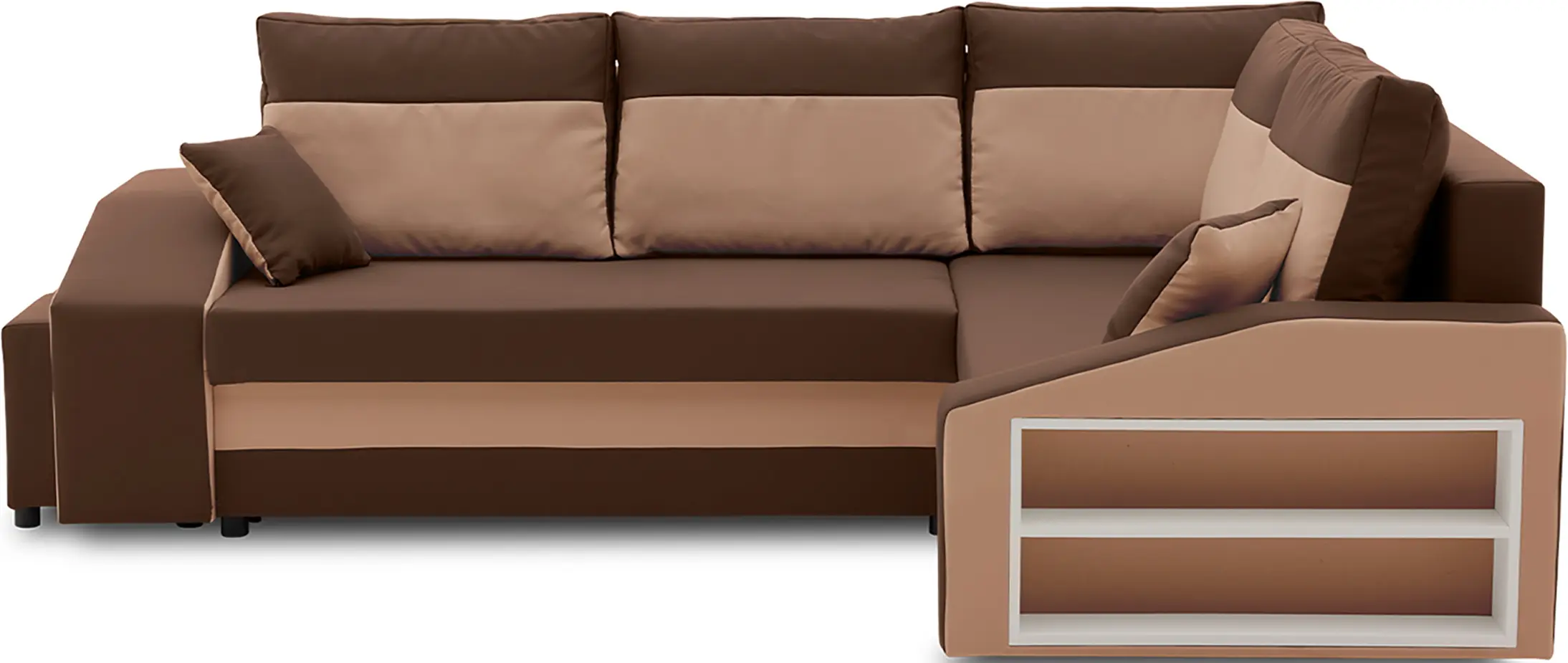 Canapea de colt Magnifico Meble Grande Right Shelf/Left Puffs Bonell Mikrofaza 20/Mikrofaza 48 Right (Brown/Cappuccino) - 3