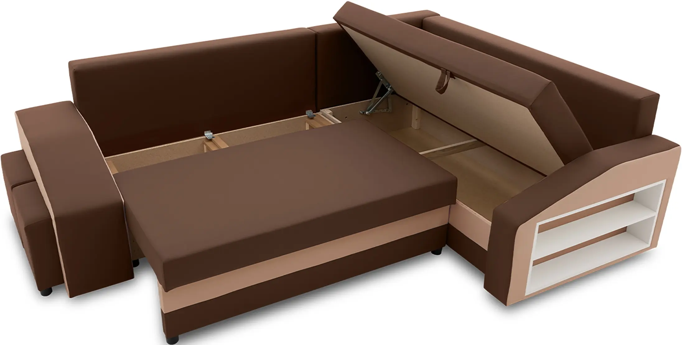 Canapea de colt Magnifico Meble Grande Right Shelf/Left Puffs Bonell Mikrofaza 20/Mikrofaza 48 Right (Brown/Cappuccino) - 4