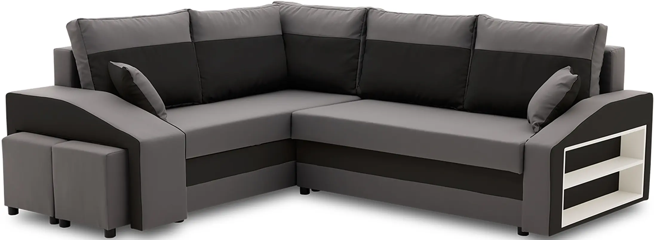 Диван угловой Magnifico Meble Grande Right Shelf/Left Puffs Bonell Mikrofaza 27/Mikrofaza 15 Left (Grey/Black)