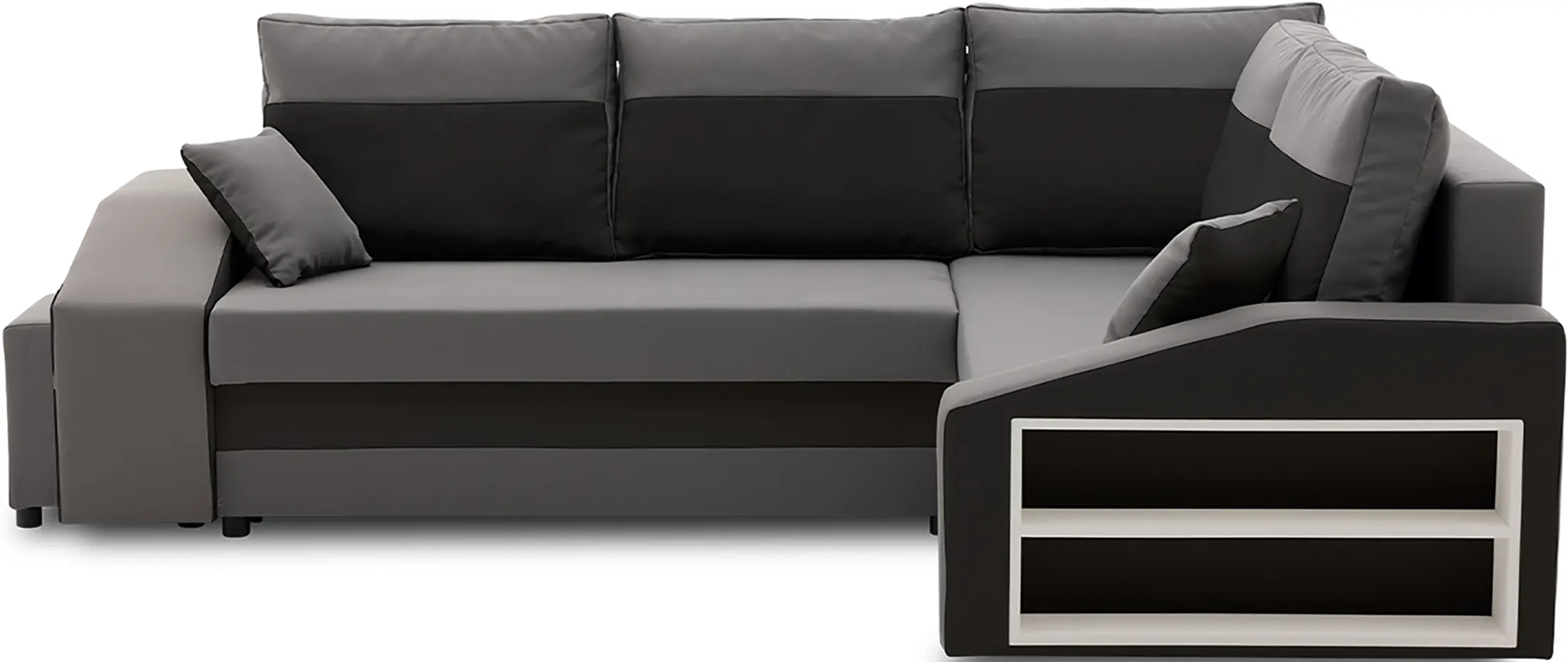 Диван угловой Magnifico Meble Grande Right Shelf/Left Puffs Bonell Mikrofaza 27/Mikrofaza 15 Left (Grey/Black)