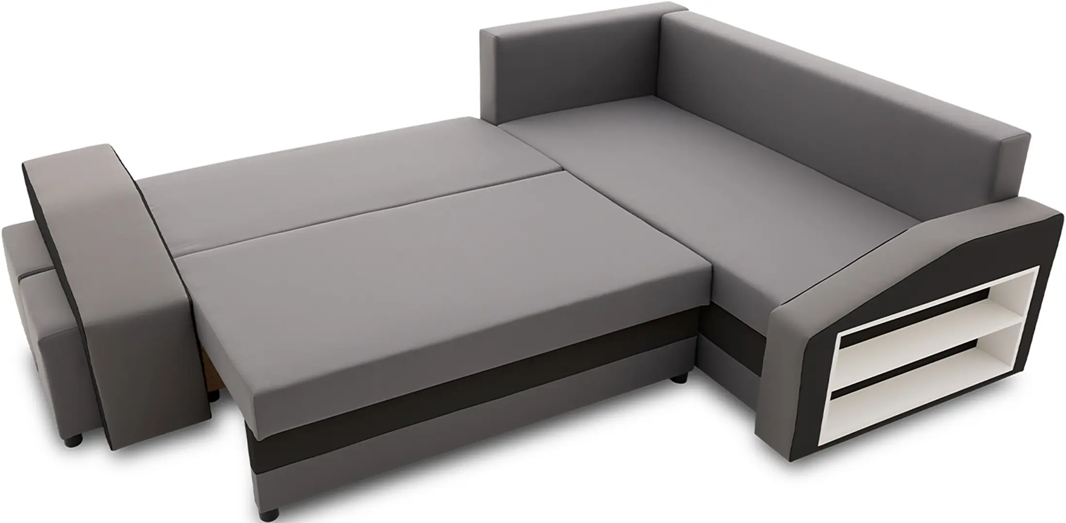 Диван угловой Magnifico Meble Grande Right Shelf/Left Puffs Bonell Mikrofaza 27/Mikrofaza 15 Left (Grey/Black)