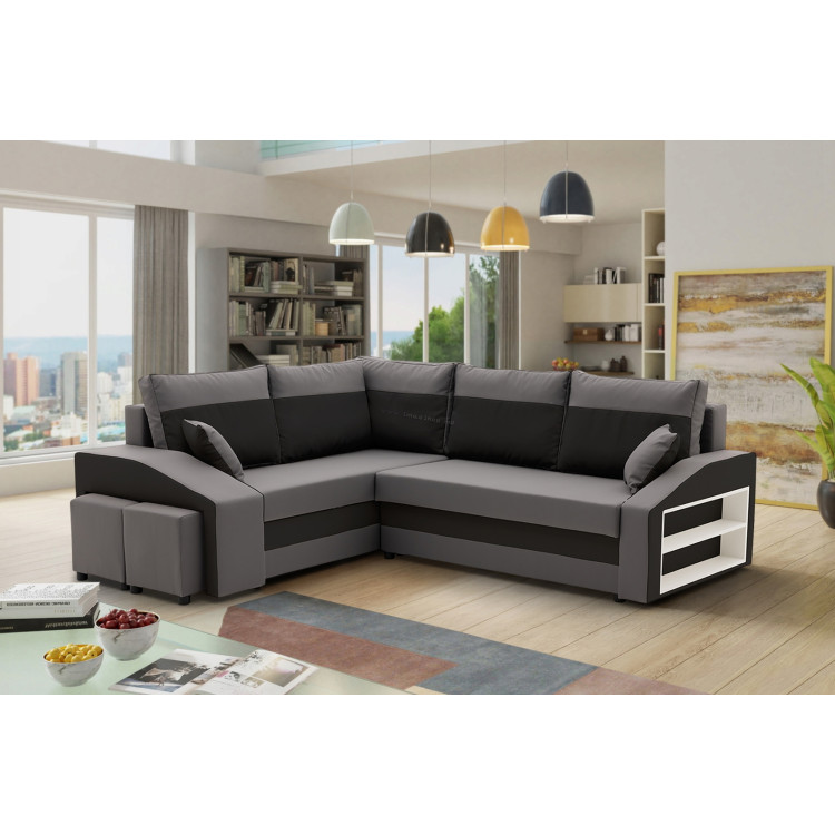 Canapea de colt Magnifico Meble Grande Right Shelf/Left Puffs Bonell Mikrofaza 27/Mikrofaza 15 Left (Grey/Black)