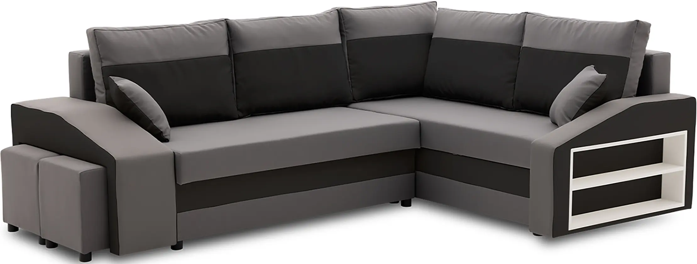 Диван угловой Magnifico Meble Grande Right Shelf/Left Puffs Bonell Mikrofaza 27/Mikrofaza 15 Right (Grey/Black) - 2