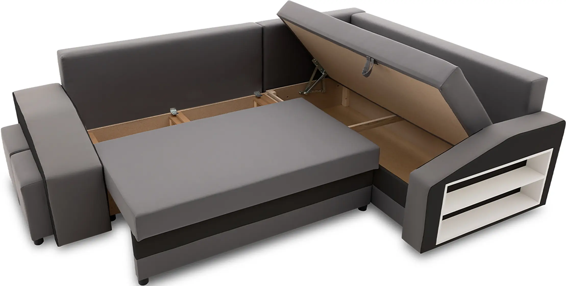 Диван угловой Magnifico Meble Grande Right Shelf/Left Puffs Bonell Mikrofaza 27/Mikrofaza 15 Right (Grey/Black) - 4