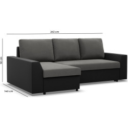 Диван угловой Magnifico Meble Lugo LL Lawa 17/Real 11 Left (Dark Grey/Black) Thumb