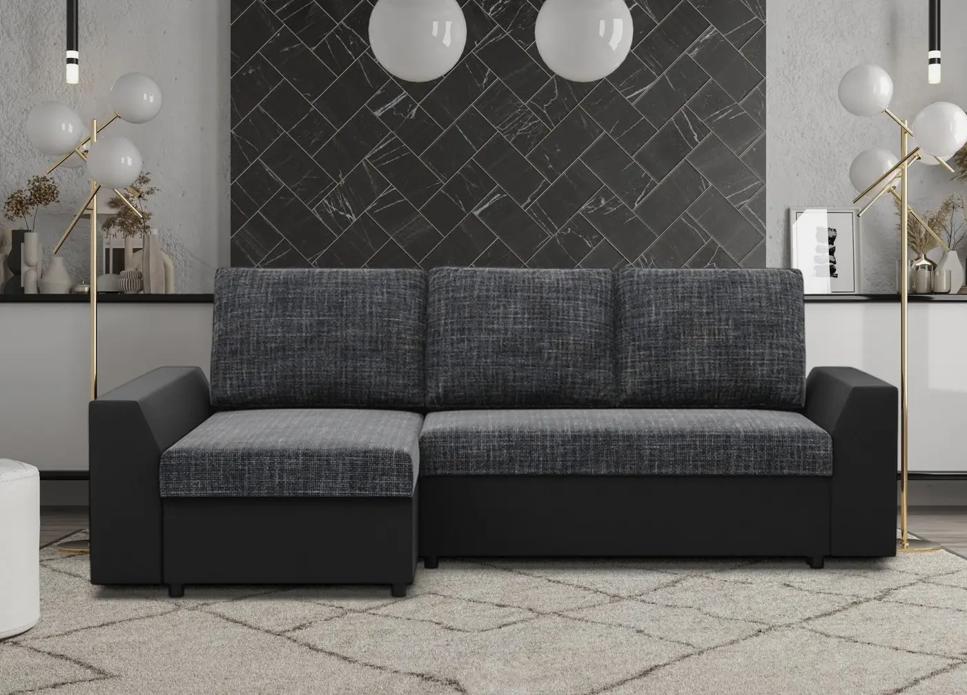 Диван угловой Magnifico Meble Lugo LL Lawa 17/Real 11 Left (Dark Grey/Black)